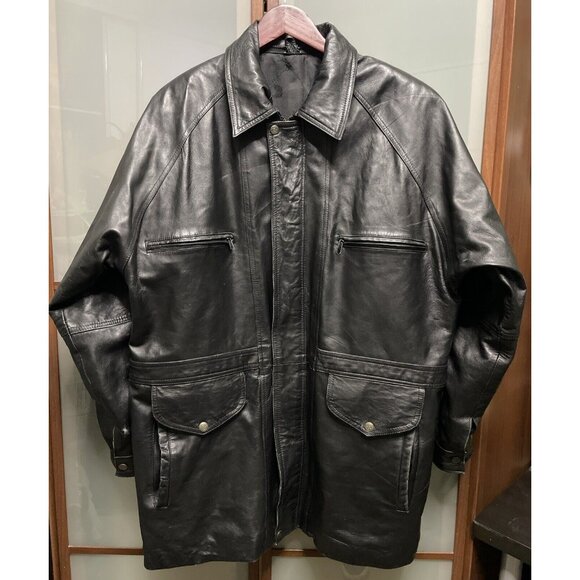 Calvin Klein CK Vintage Y2K Mens Full Zip Drawstring Waist Black Leather Jacket